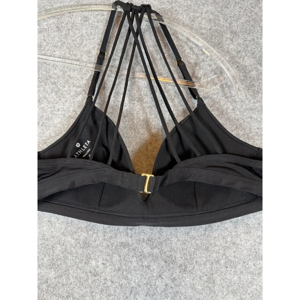 Athleta Bikini Top Womens Small Black Excellent Multi-Strap Cage Gold Hardware